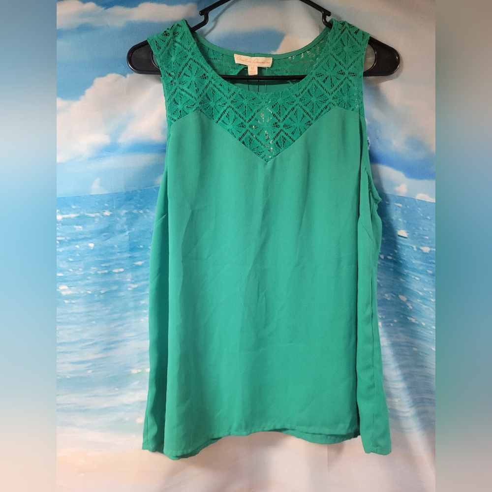 Creative Commune For Stitch Fix NWT Green Jacinta Sleeveless Lace Yoke Top Med‎